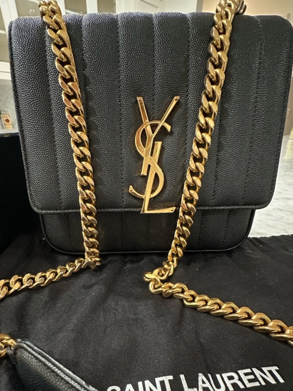 Saint Laurent Vicky crossbody with Gold YSL Chain